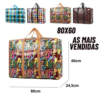 Sacola de Feira Grande Zíper Impermeável Sacoleira Zíper Resistente Compras Viagens Estampa Sortida em Oferta na Shopee