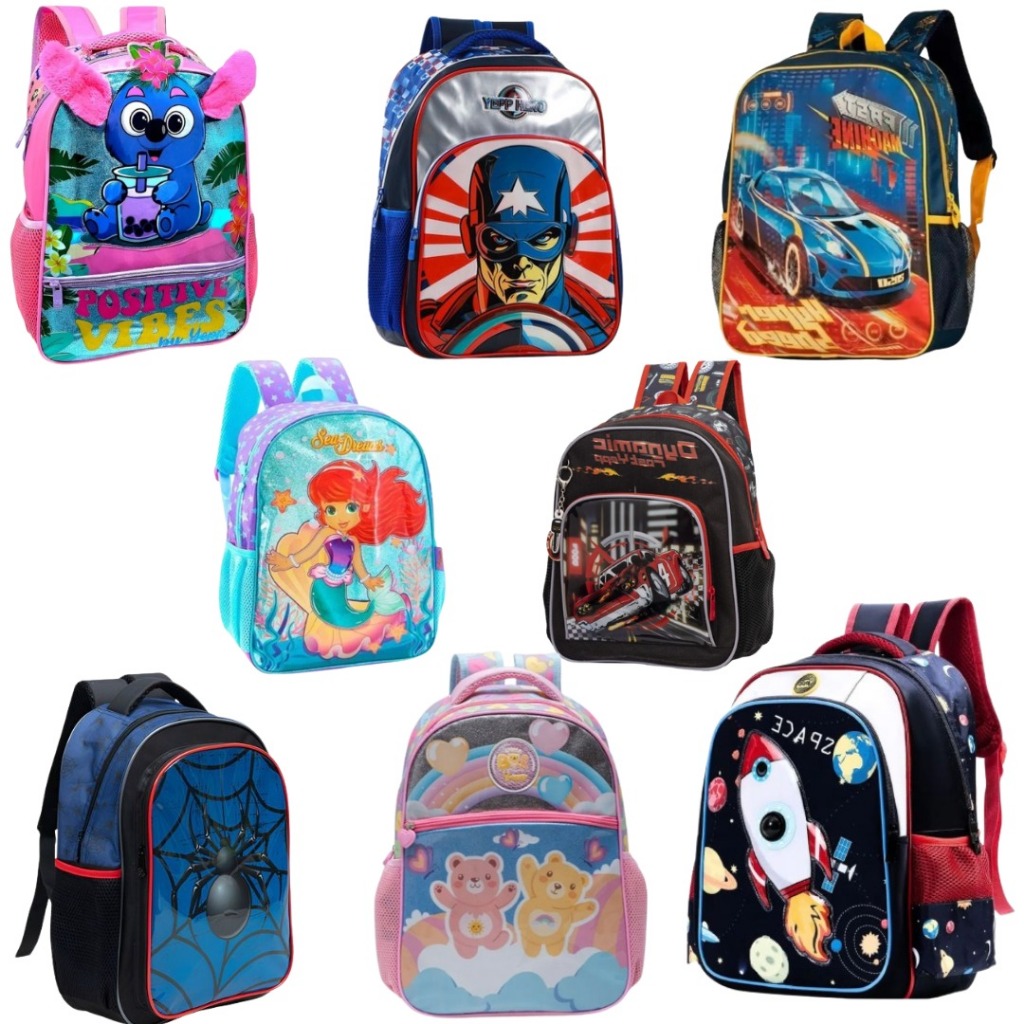 MOCHILA ESCOLAR INFANTIL E JUVENIL DE COSTAS, CRECHE, PASSEIO MENINA OU MENINO VARIADOS em Oferta na Shopee