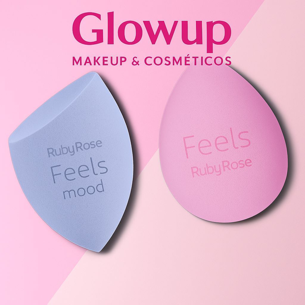 Esponja Feels Mood Ruby Rose Gota Rosa | Macia, Expande na Água, Ideal para Base e Corretivo