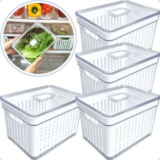 Kits Organizadores De Geladeira Clear Com Tampa E Cesto Drenagem