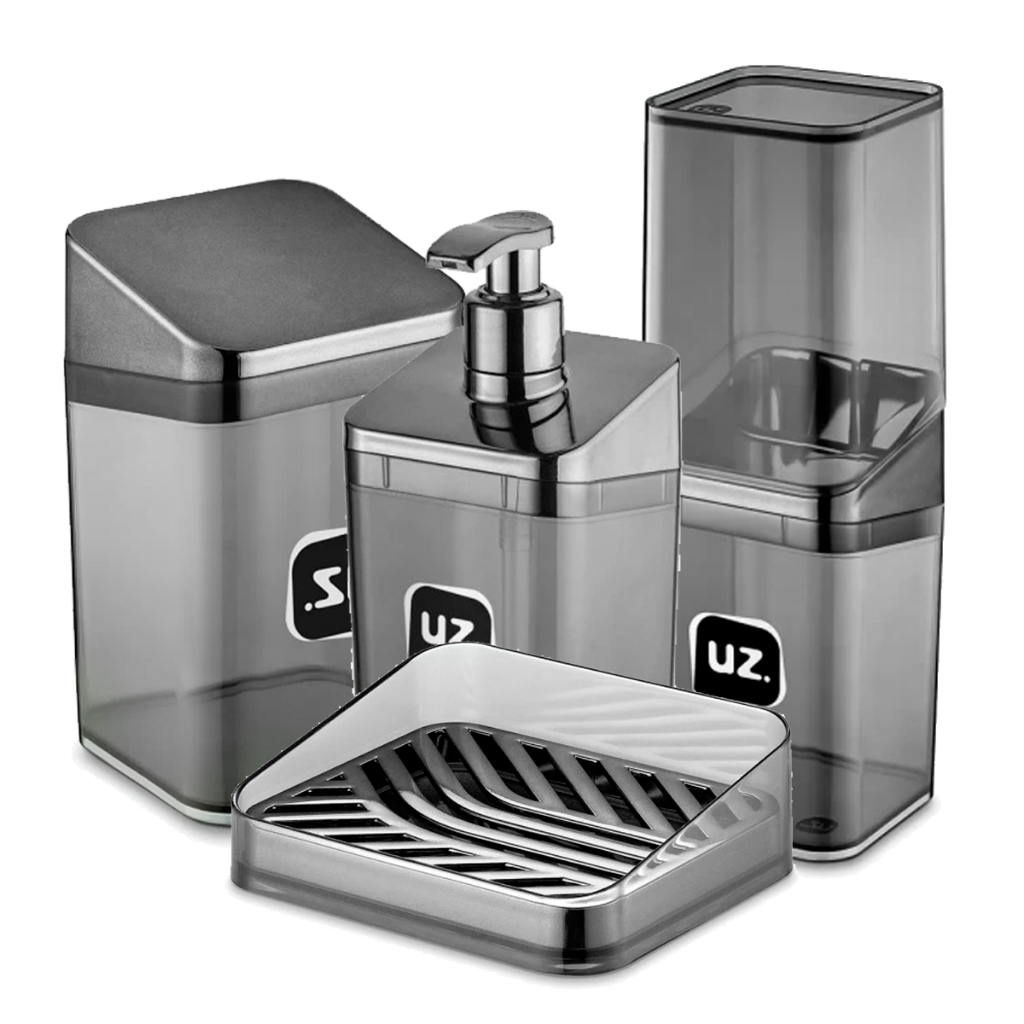 Kit Banheiro Slim UZ 4 Peças –  Porta Escova Algodão Saboneteira