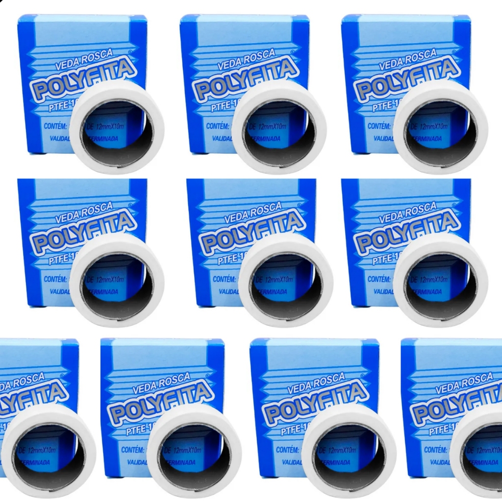 KIT 10 Fita Veda Rosca 12mmx10m Hidráulica Vedação Cano em Oferta na Shopee