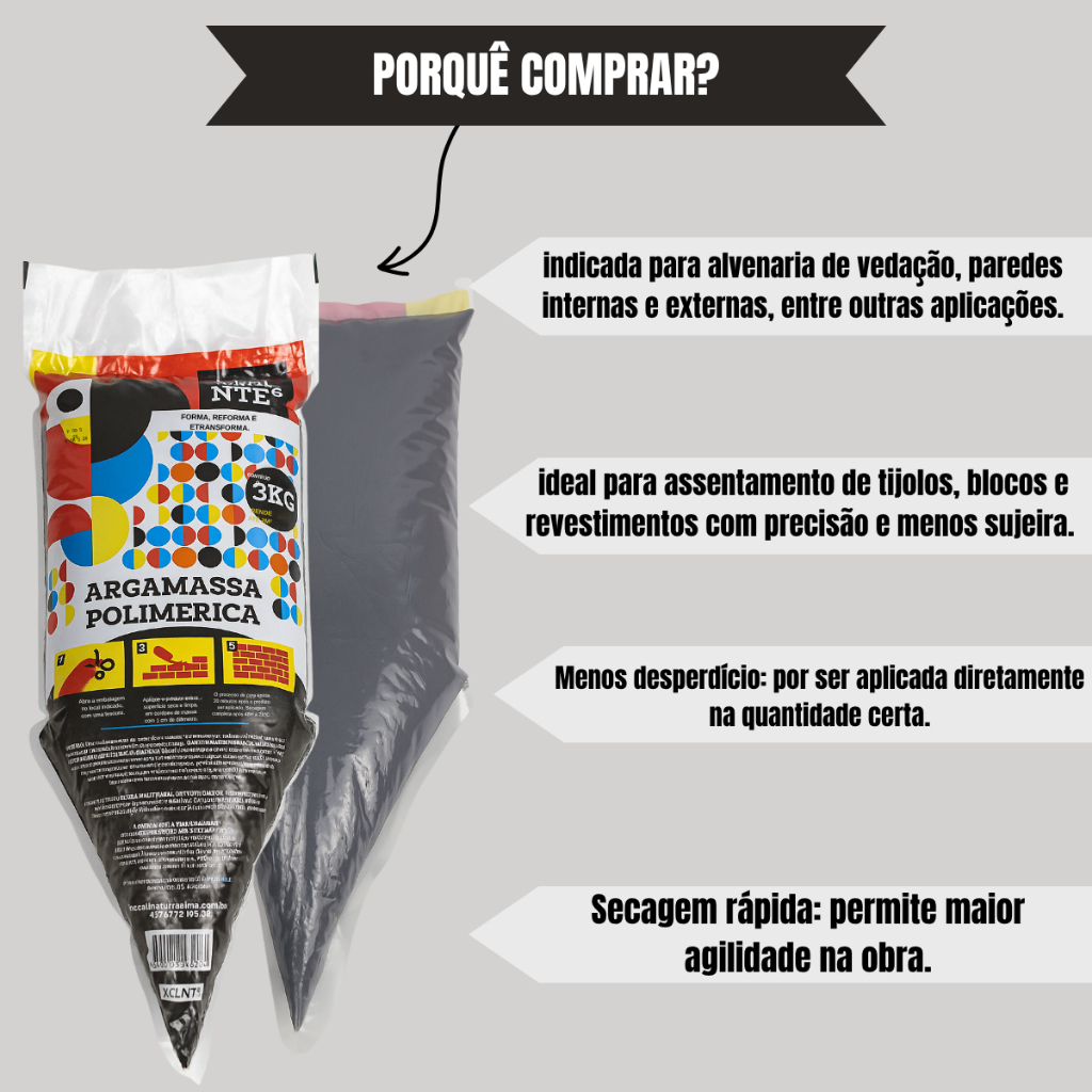 KIT 6 Argamassa Polimérica (Cola Bloco) 3Kg - Cola Tijolo, Bloco — imagem 2 de 2