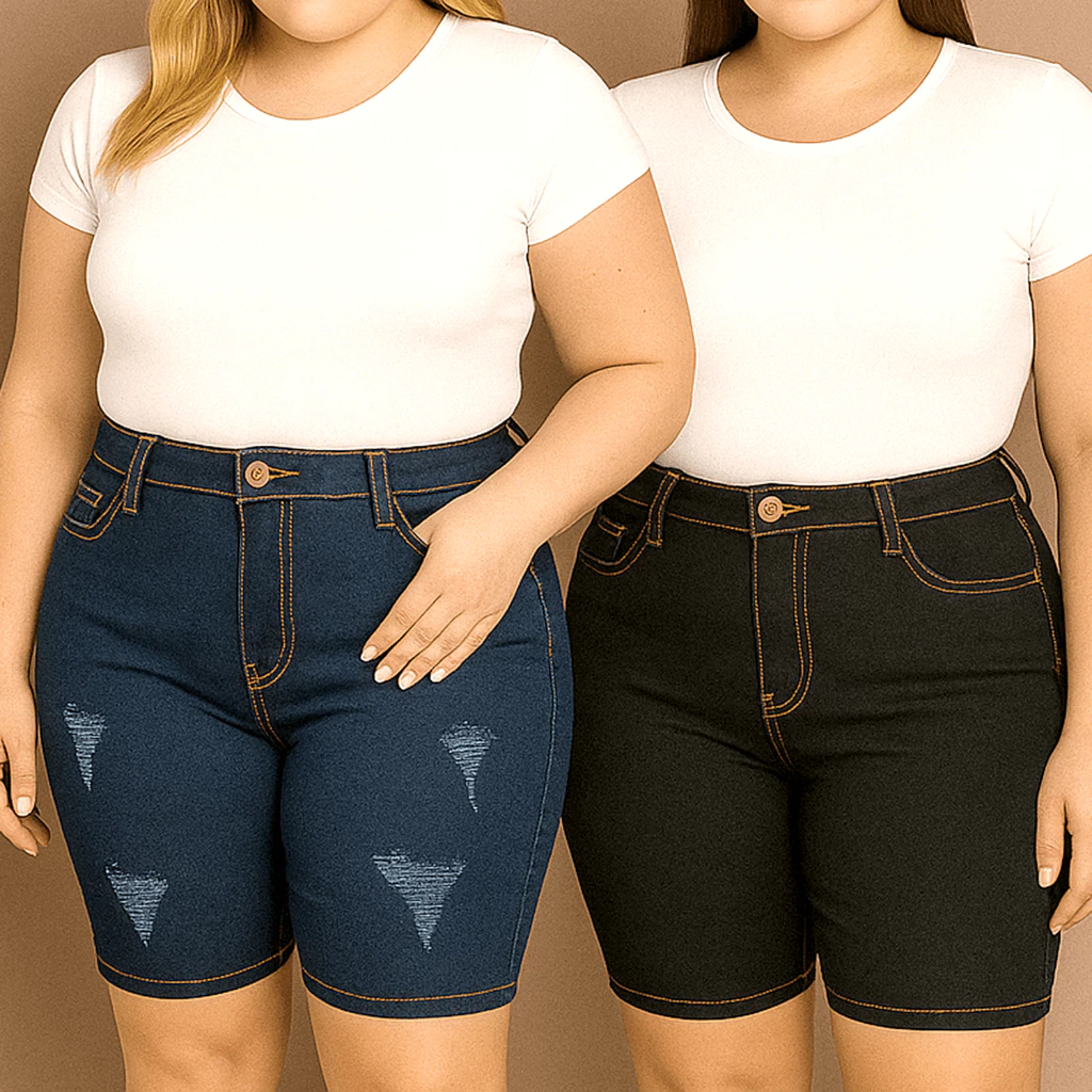 Bermuda Jeans Plus Size Feminina Cintura Alta Modela Corpo Elastano Shorts Tamanhos Grandes 46 48 50 — imagem 1