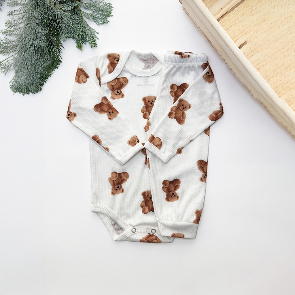 Conjunto Canelado Estampado Body e Calça Menino e Menina Confortável