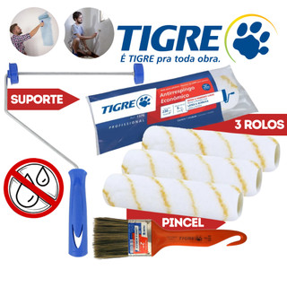 Rolo Antirespingo/Antigota Suporte de rolo 23cm Garfo Trincha2'' Kit Pintura Tetos/Paredes Kit Tigre
