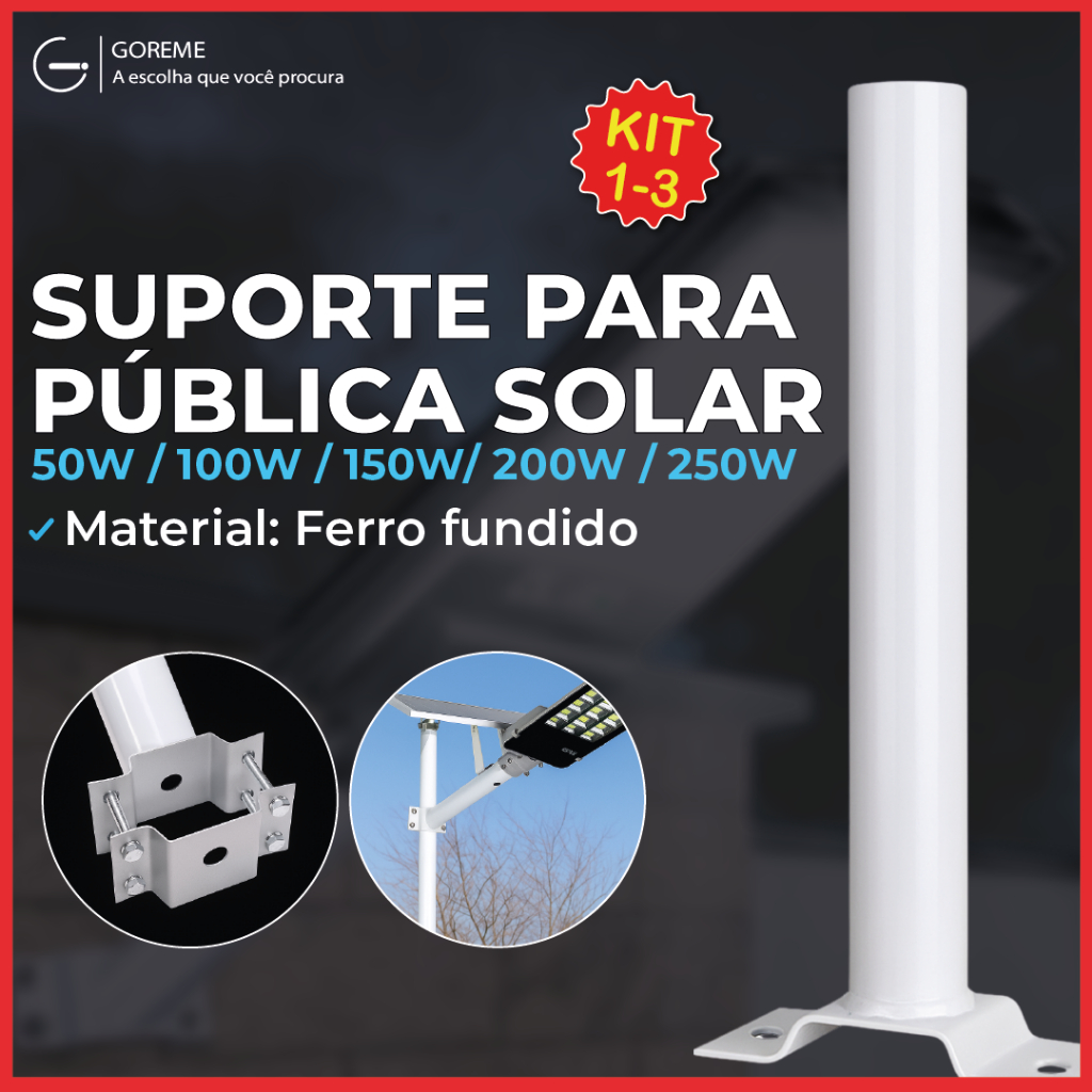 Suporte para Luminária Pública Branco Poste Tubo Ferro Fundido 200W 150W 100W 50W Braço de Metal em Oferta na Shopee