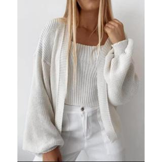 Casaco  Tricot Cardigan Feminino Ponto Fang Manga Longa Bufante Iverno em Oferta na Shopee
