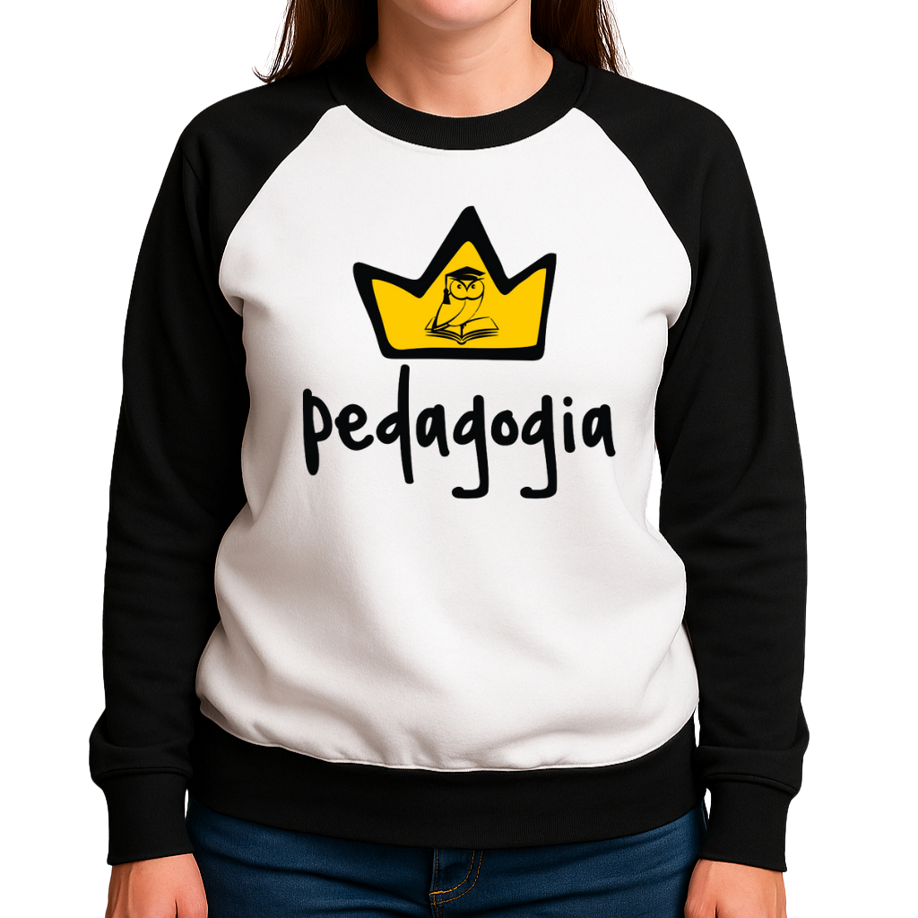 Blusa de Pedagogia com Coroa - Moletom Feminino Raglan