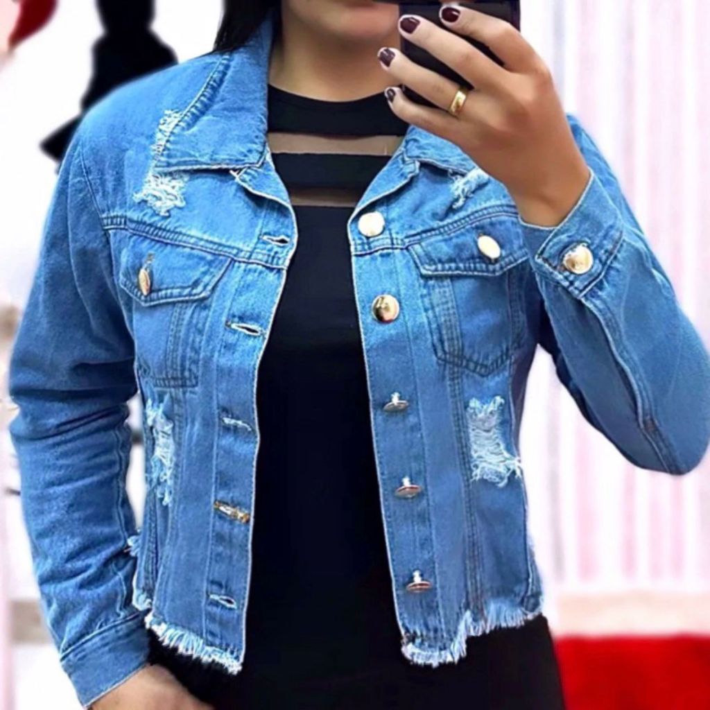 Jaqueta Jeans Feminina Destroyed Desfiada Linha Premium — imagem 2 de 2