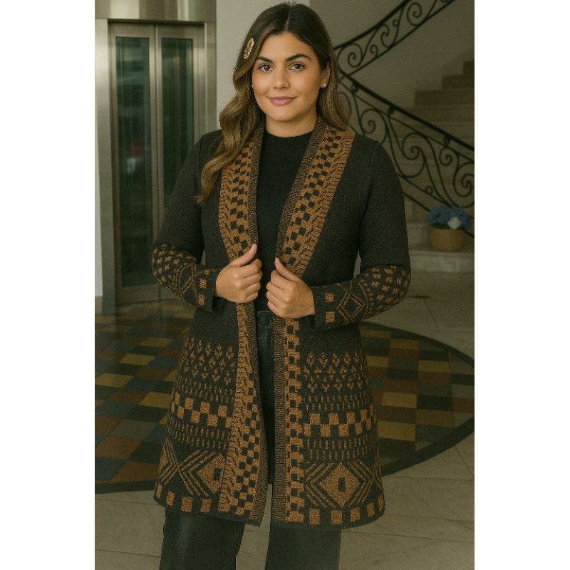 Cardigam Feminino Étnico Tricô Inverno -Estilo e Conforto em Oferta na Shopee