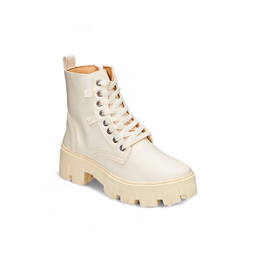 Bota coturno feminino off white blogueira tendência moda solado tratorado