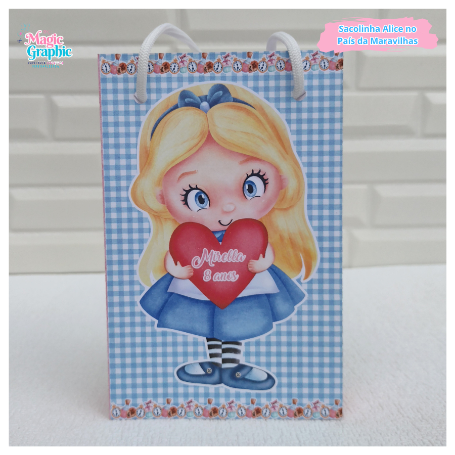 Sacolinha Surpresa Alice no País das Maravilhas Personalizada Pegue e Monte Lembrancinha