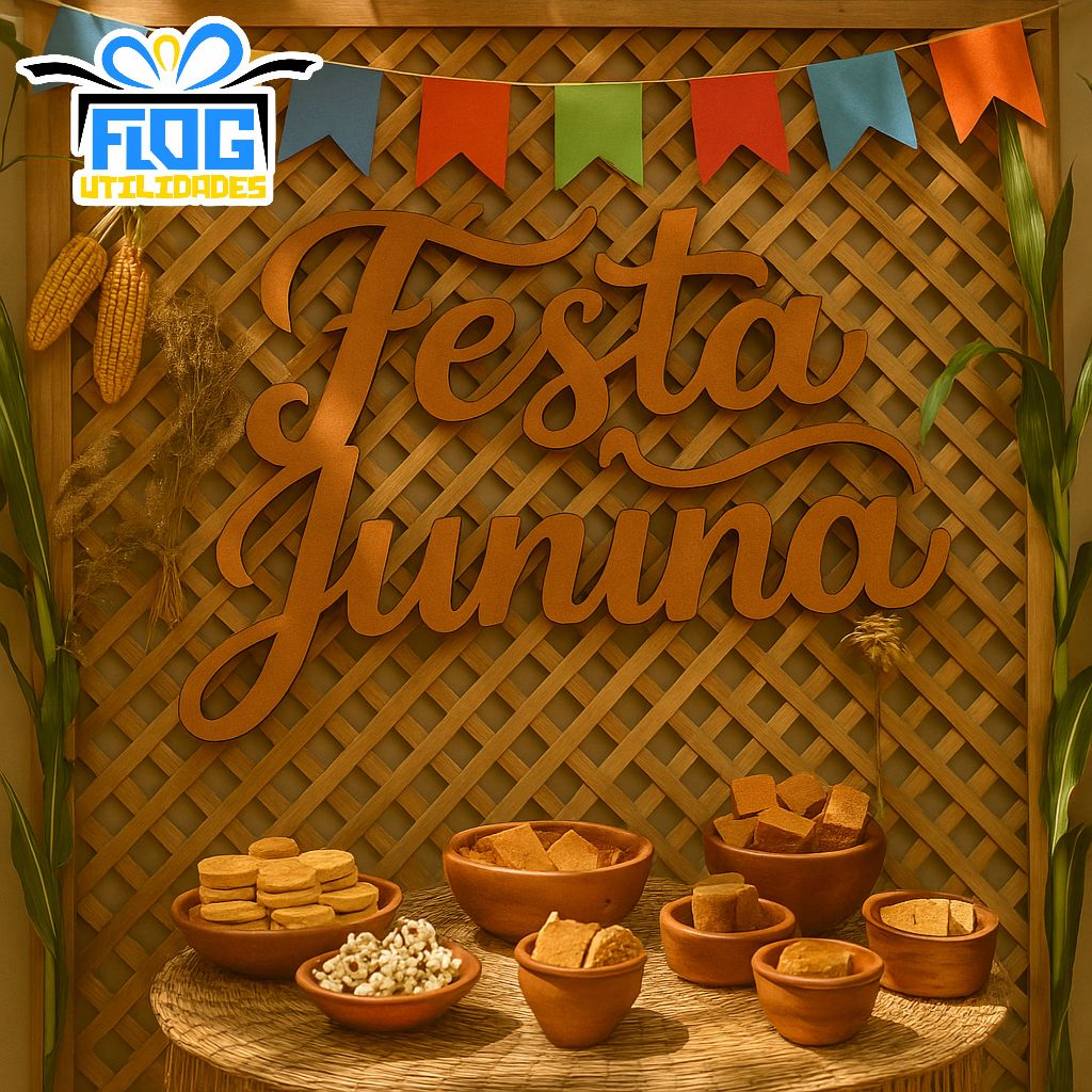 Palavra Festa Junina MDF Letreiro Festa Junina para / Decoração - Festa 60x50 cm.