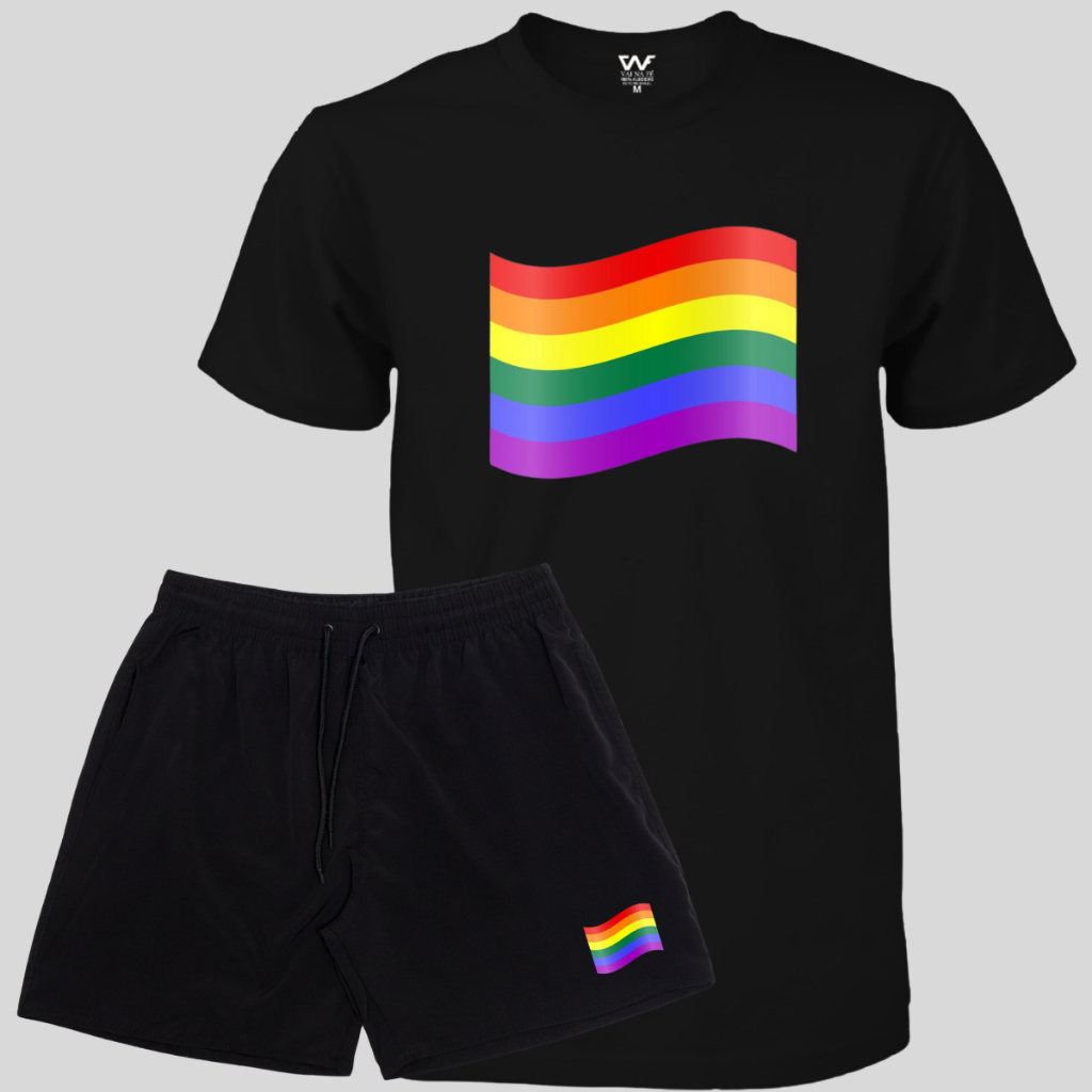 Conjunto LGBT Short Masculino Elastano + Camiseta Unissex Algodão Lançamento