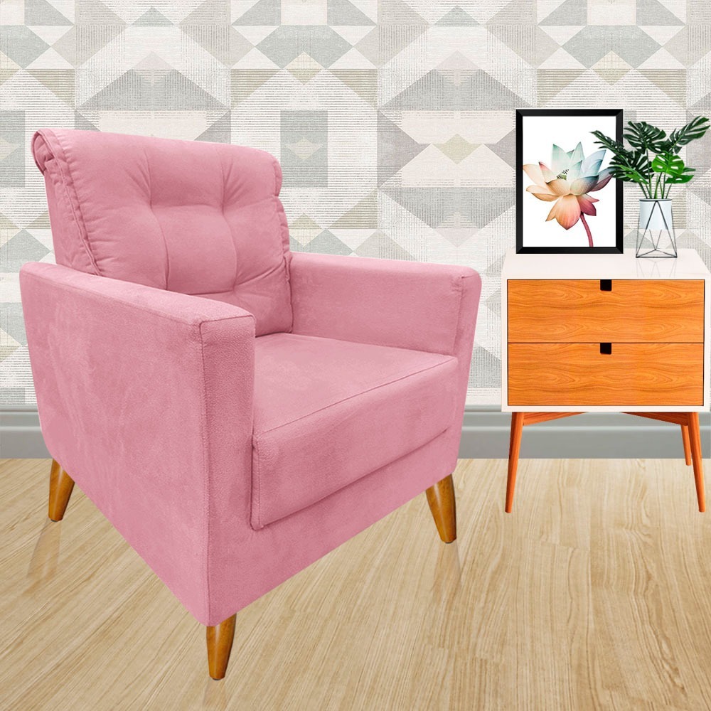 Poltrona Poltrona Tillak Luxo Sala Quarto Salão de Beleza Tecido Suede Pés de 15 Cm Visammer