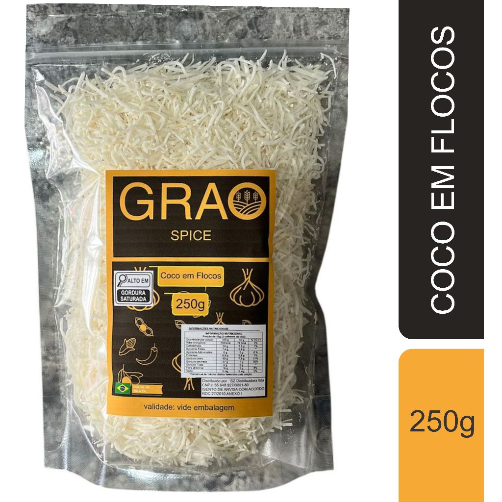COCO EM FLOCOS SEM AÇUCAR 250G em saco pouch lacrado em Oferta na Shopee