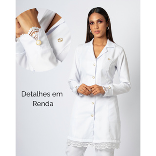 Jaleco com Renda - Para Profissionais da Saúde e Estética - Tecido Premium em Oferta na Shopee