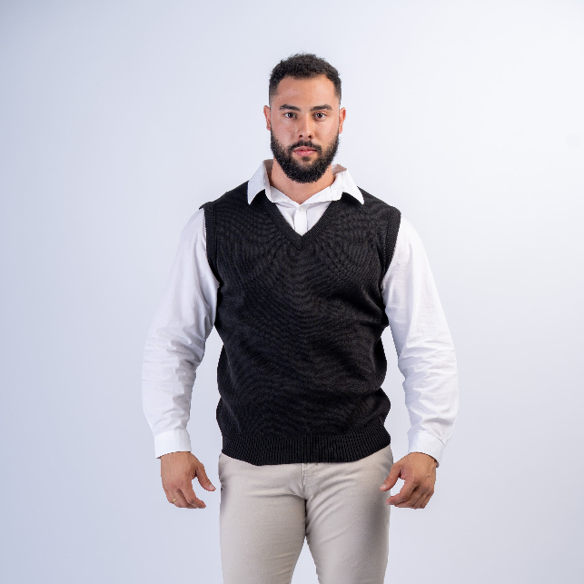 Colete Masculino Pullover Tricot Liso Gola V Elegante Social Esporte
