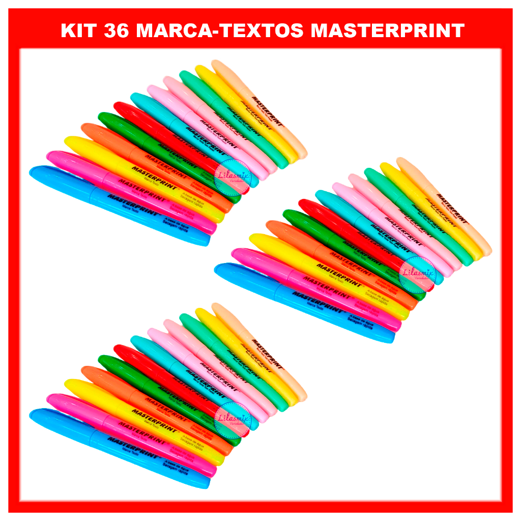 Kit 36 Marca Textos Neon Pastel Masterprint (18 Neon + 18 pastéis)