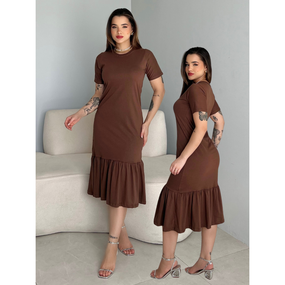 Vestidos Feminino Midi Com Manga Soltinho Confortável Elegante Tendência Minimalista em Oferta na Shopee
