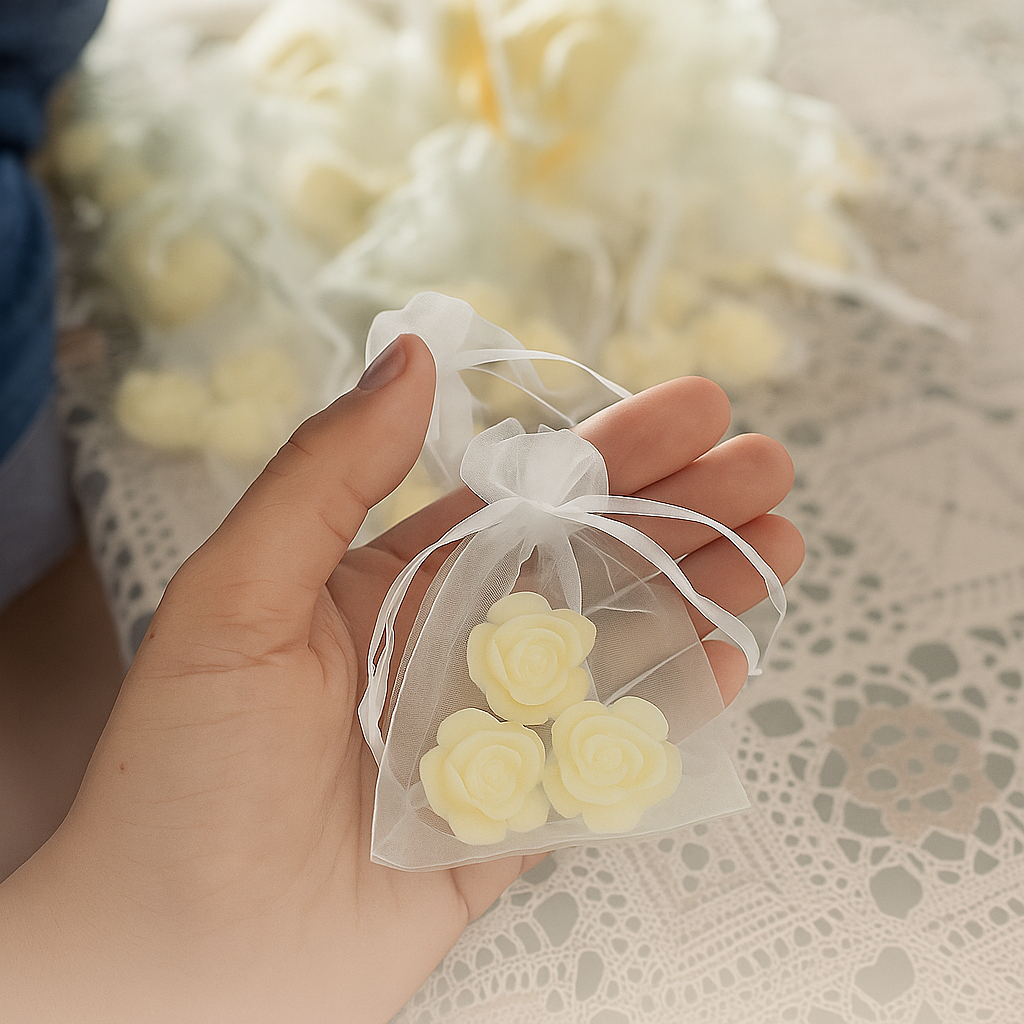 3 Sachê a pronta entrega com 5 florzinhas no organza sabonetes perfumados