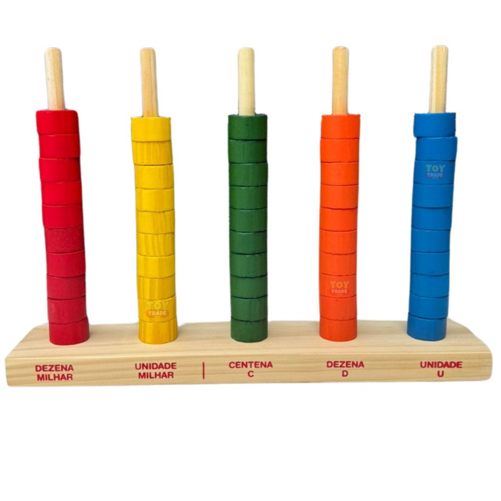 Ábaco Aberto Educativo com 5 Hastes e 50 Argolas de Madeira Colorida Brinquedo Educativo Toy Trade em Oferta na Shopee
