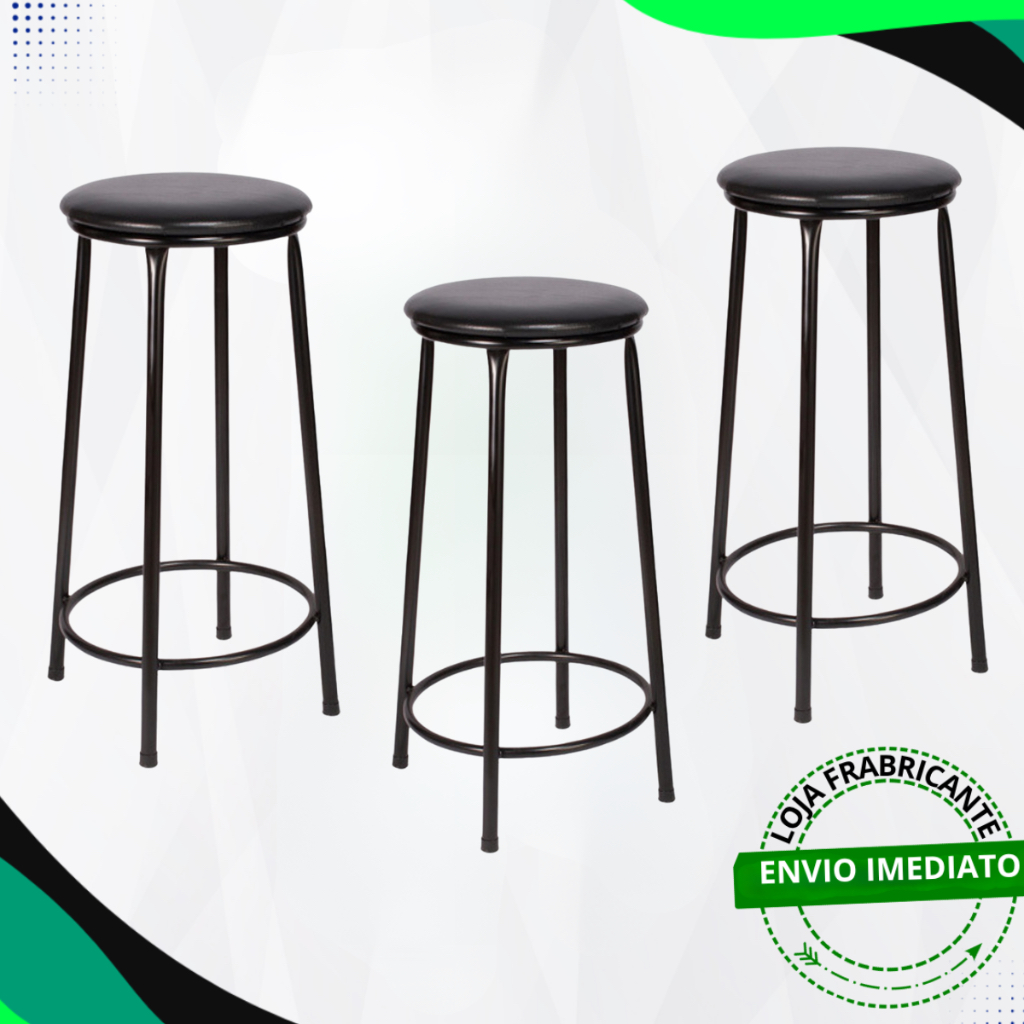 Banqueta Alta Sem Encosto Kit Com 3 Ideal Para Balcão Mesa Cozinha Bar Lanchonete Bitrô