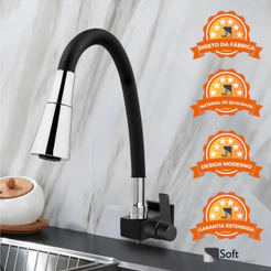 Torneira Gourmet de Parede Cozinha Preta Cone Preto Cromado