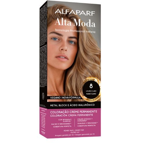 Tintura Alfaparf Alta Moda 8 Louro Claro Coloração Permanente Vegana Ácido Hialurônico