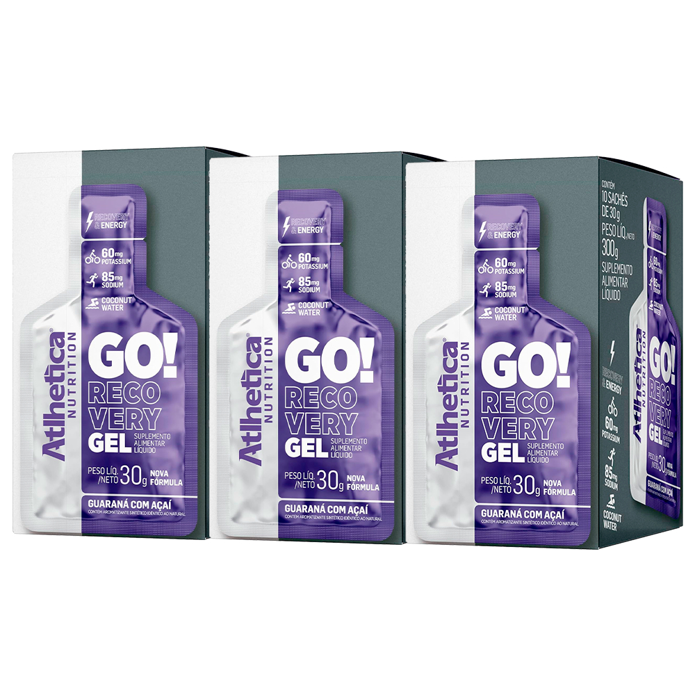 Atlhetica Nutrition Kit 3x Go! Recovery Gel Display 10 Sachês 30g Cada Sem Cafeína - Total 30 Sachês