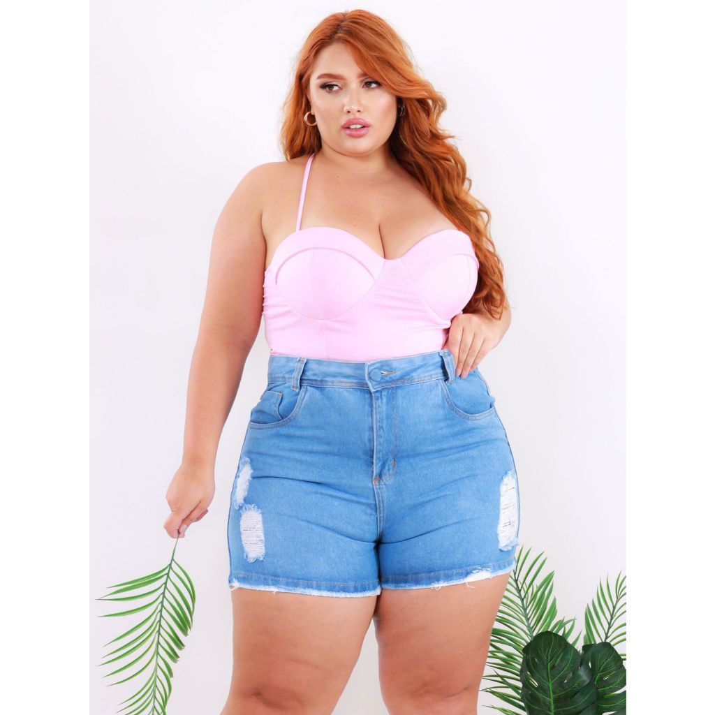 Short Jeans Feminino Cintura Alta Plus Size Soltinho Moderno Folgado Confortável — imagem 2 de 2