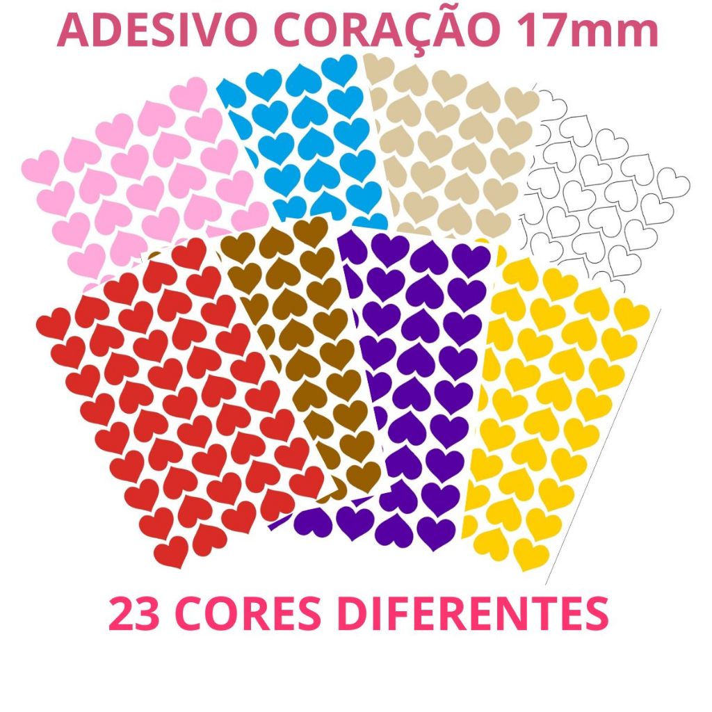Kit 135 Etiquetas Adesivas Coração 17mm Colorida