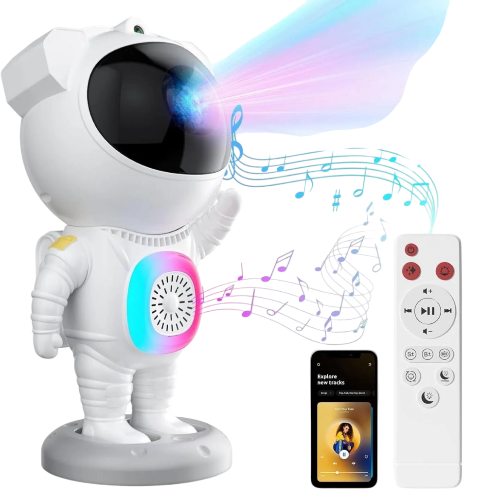 Projetor de luz com Bluetooth noturna astronauta galáxia luz noturna estrelada projetor de luz