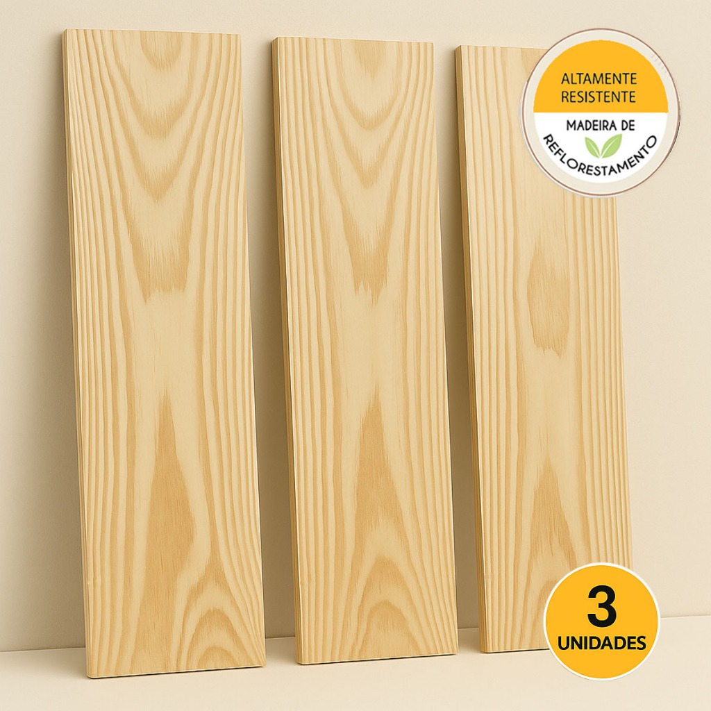 Kit 3 Prateleira Madeira Pinus Tábuas Pronta p/ Decorar Sala, Quarto, Cozinha 100% Natural, Lixada