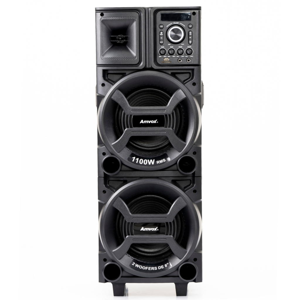Caixa Torre de Som 1100W Amvox ACA 1101 Black Duplo Woofer 8 BT Bivolt bluetooth