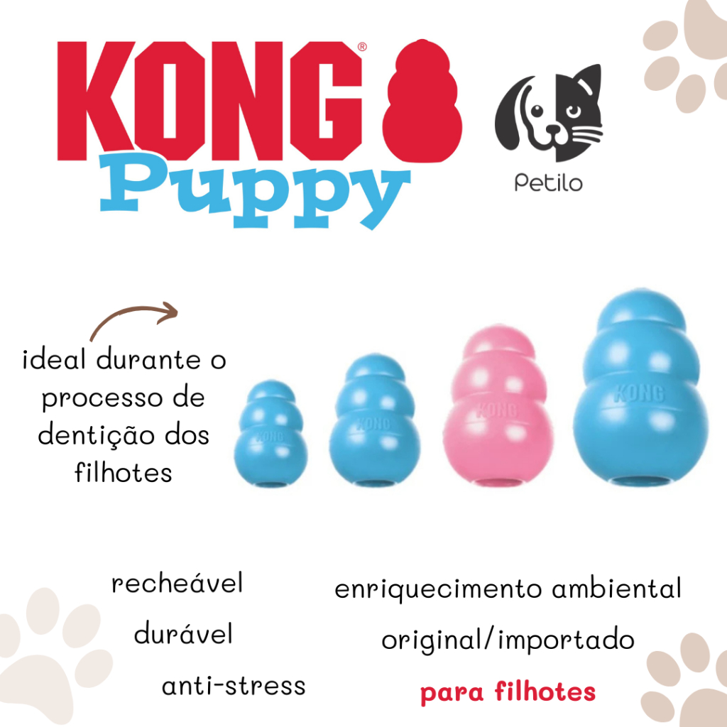 Kong Puppy - Brinquedo Mordedor Filhotes Recheável Resistente Interativo Pet - Petiscos - Cachorro