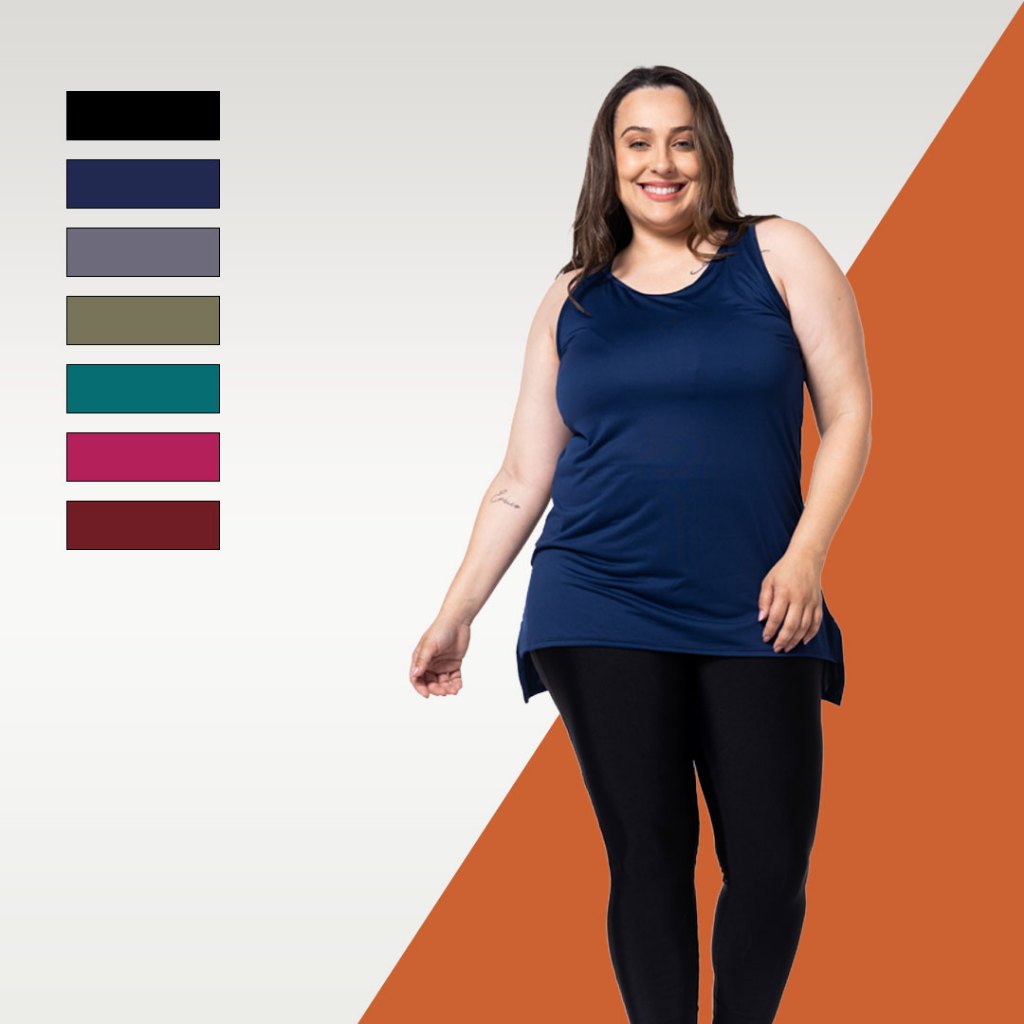 Regata plus size feminina mullet tapa bumbum fitness dry fit