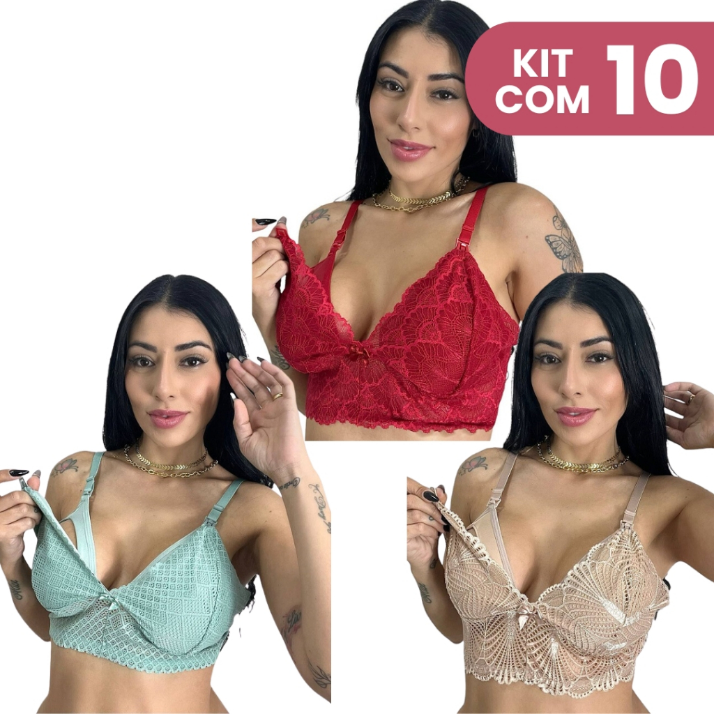 Kit 10 Sutiãs Renda Confortável Amamentação Maternidade Gestantes Para Mães Que Amamentam Pós Parto