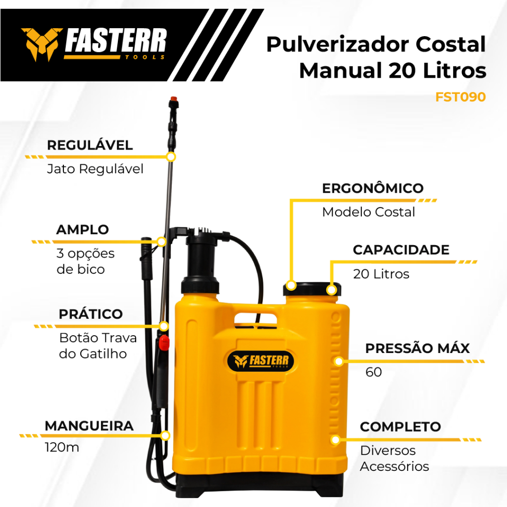 Pulverizador Costal Agrícola 20 litros FST090 - Fasterr Tools — imagem 2 de 2