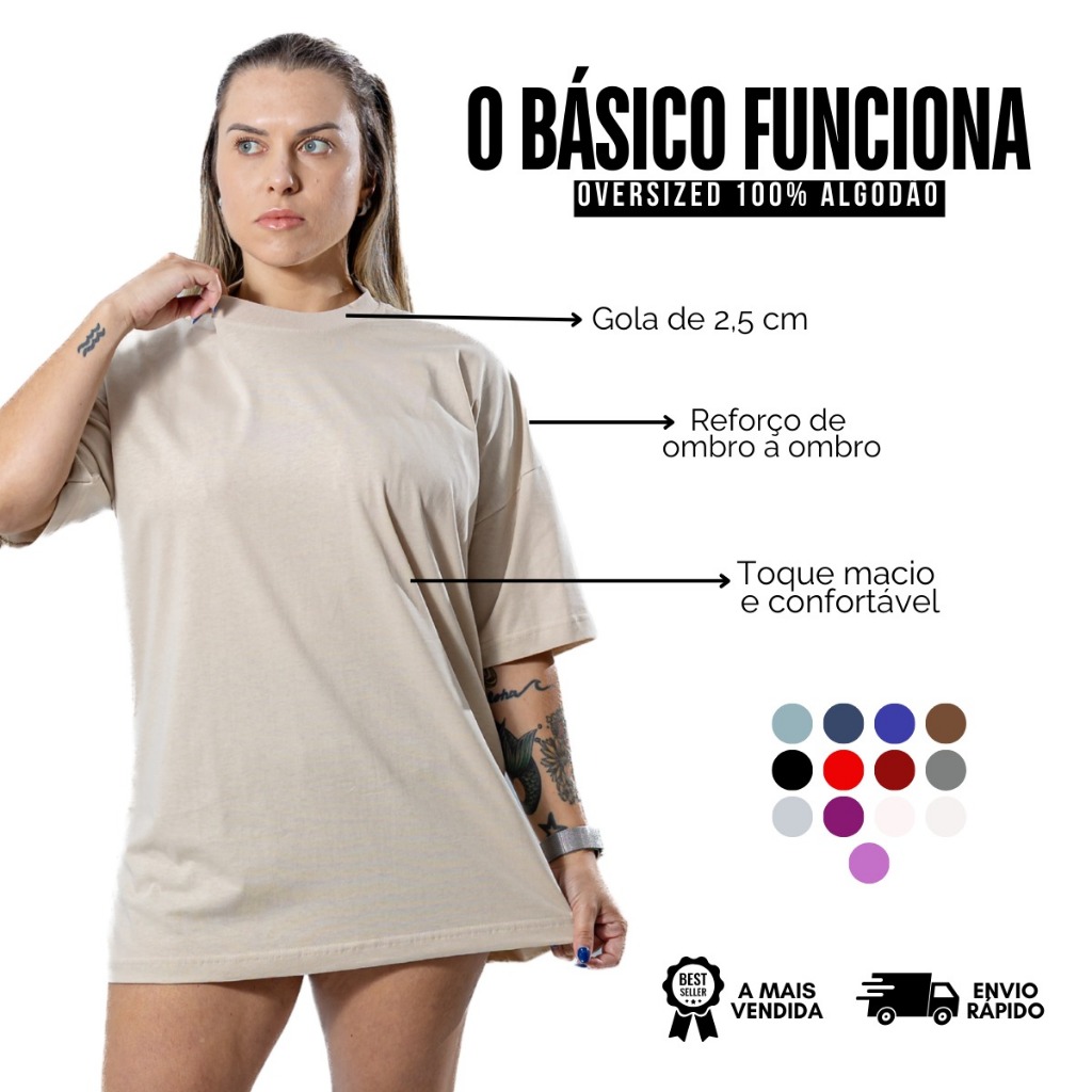 T-Shirt Feminina Algodão Premium  Modelagem Oversized Confortável e Moderna