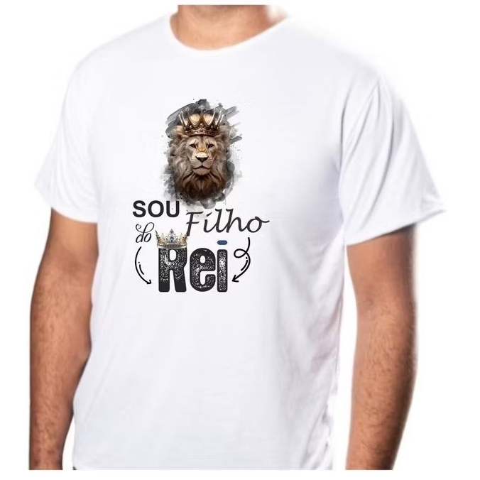 Camiseta Gospel "Sou Filho do Rei" - Estampa  Leão Exclusiva Casual 100% Poliéster Premium