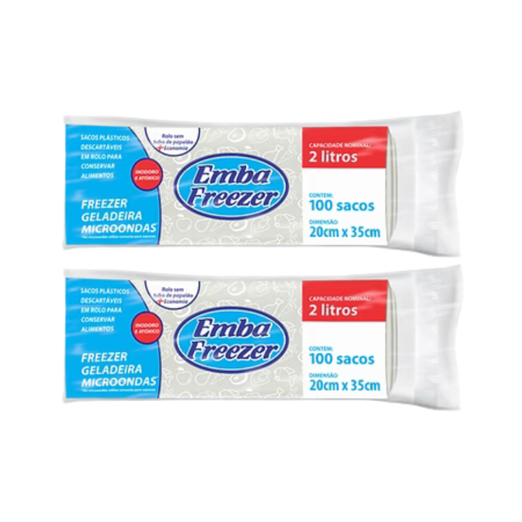 Kit 2 Pacotes com 100 Sacos Para Freezer Geladeira Microondas 2l Embafreezer