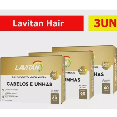 KIT 3UN LAVITAN CABELOS E UNHAS 60COMP CADA