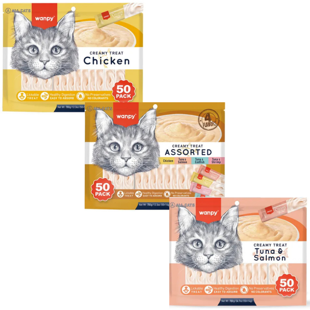 Wanpy Petisco Para Gatos Creamy Sabores Sortidos Pacote Com 50 tubos 14gx50 700g