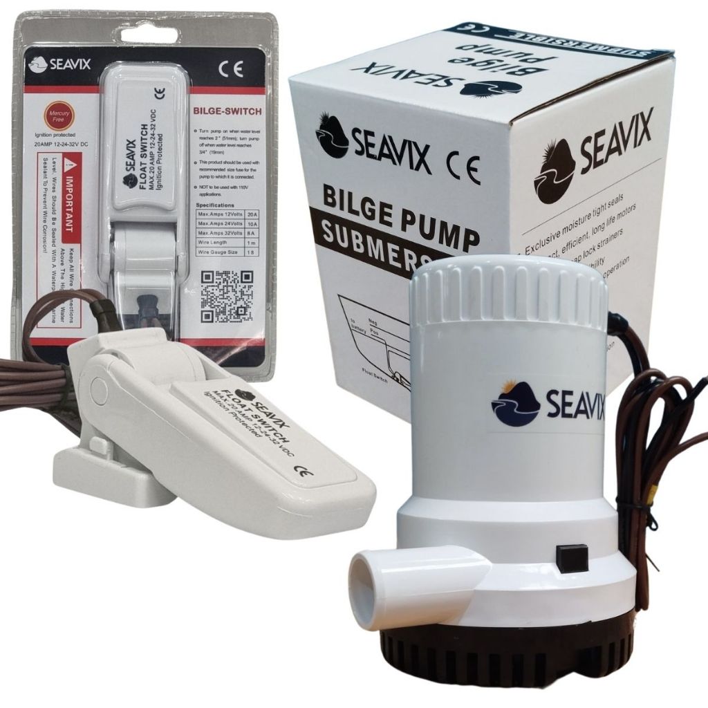 Kit Bomba De Porão 1500gph 5560l/h 12v 8A Com Automático 12v 20A Seavix para Barco Lancha e Veleiros