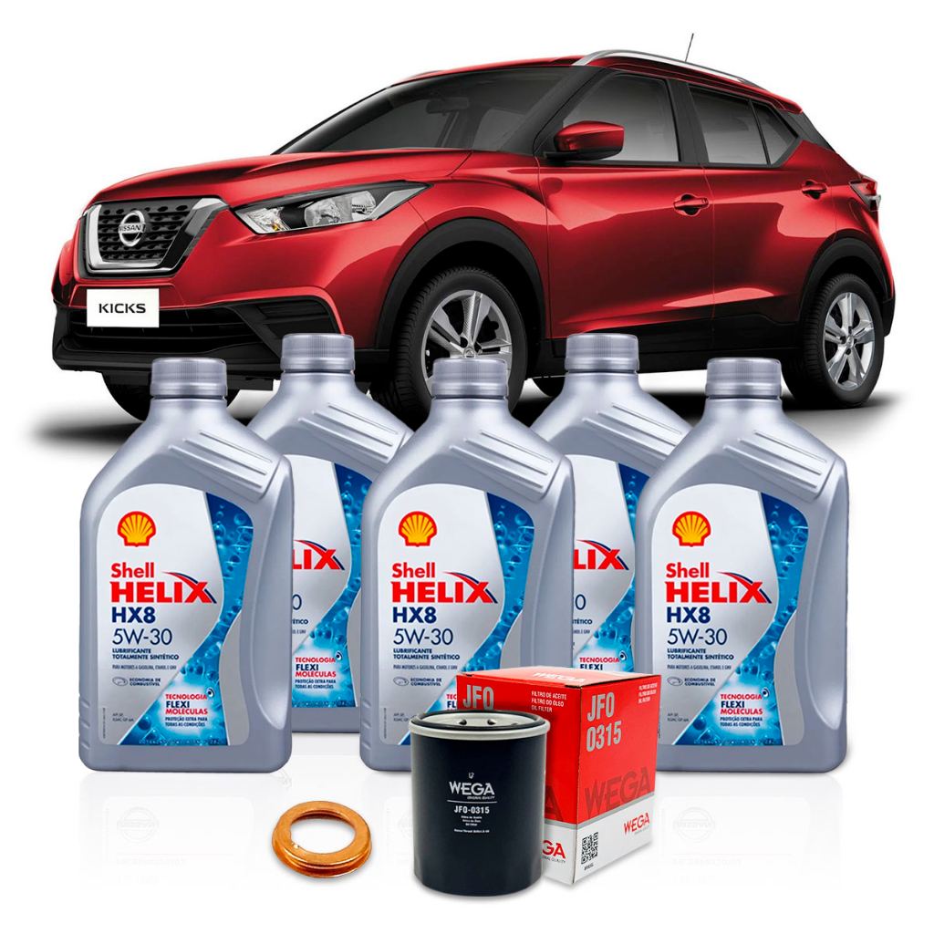 Kit Revisão Troca De Oleo Shell 5w30 Nissan Kicks 1.6 2016 2017 2018 2019 2020 em Oferta na Shopee