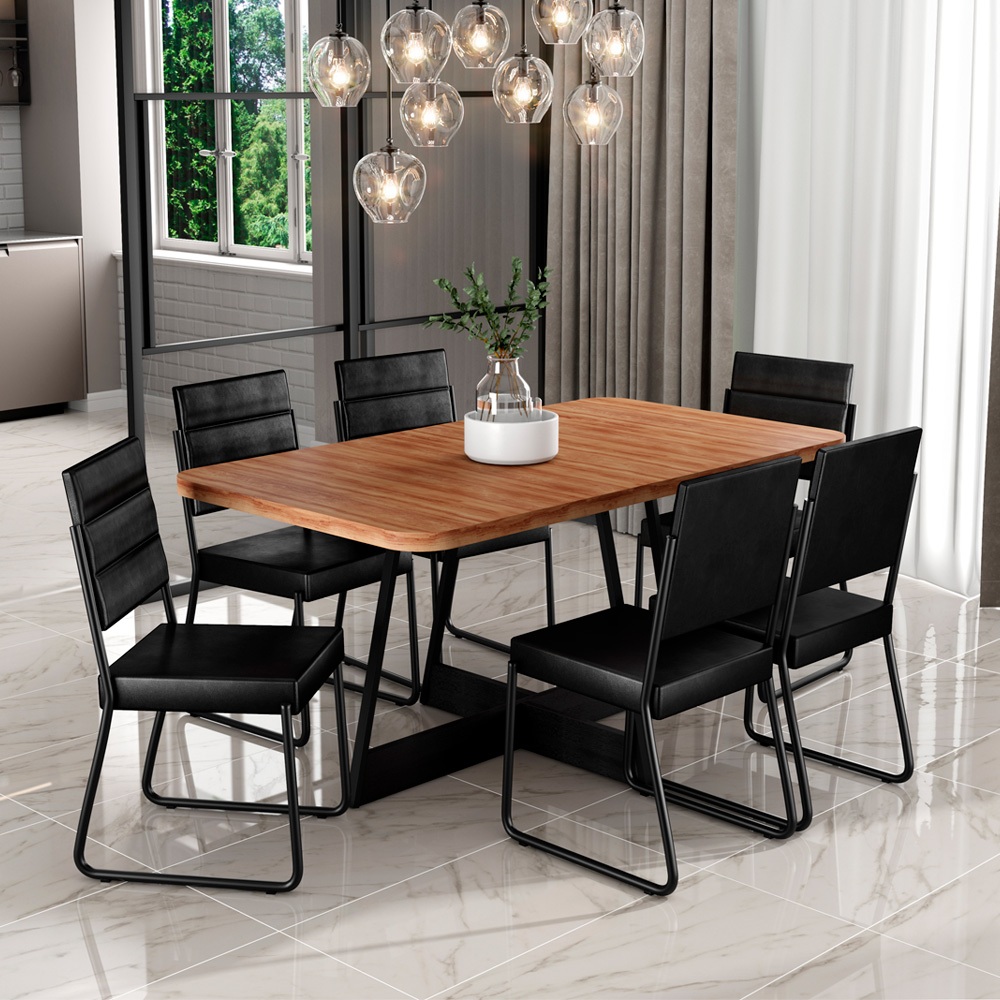 Conjunto Sala de Jantar 6 Cadeiras Charlotte Carraro Nogal com Preto em Oferta na Shopee