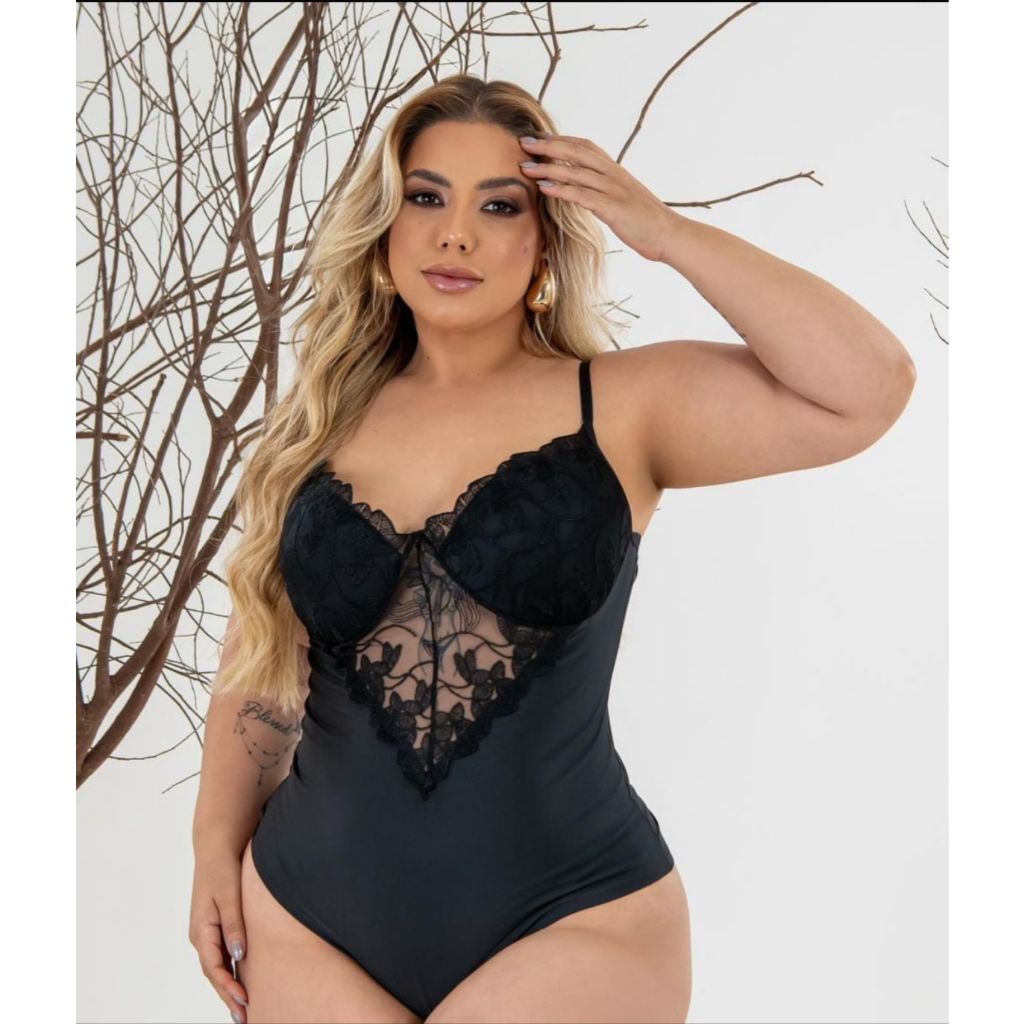 Body Bordado Plus Size Feminino Em V Com Bojo Sexy decotado Jumbo