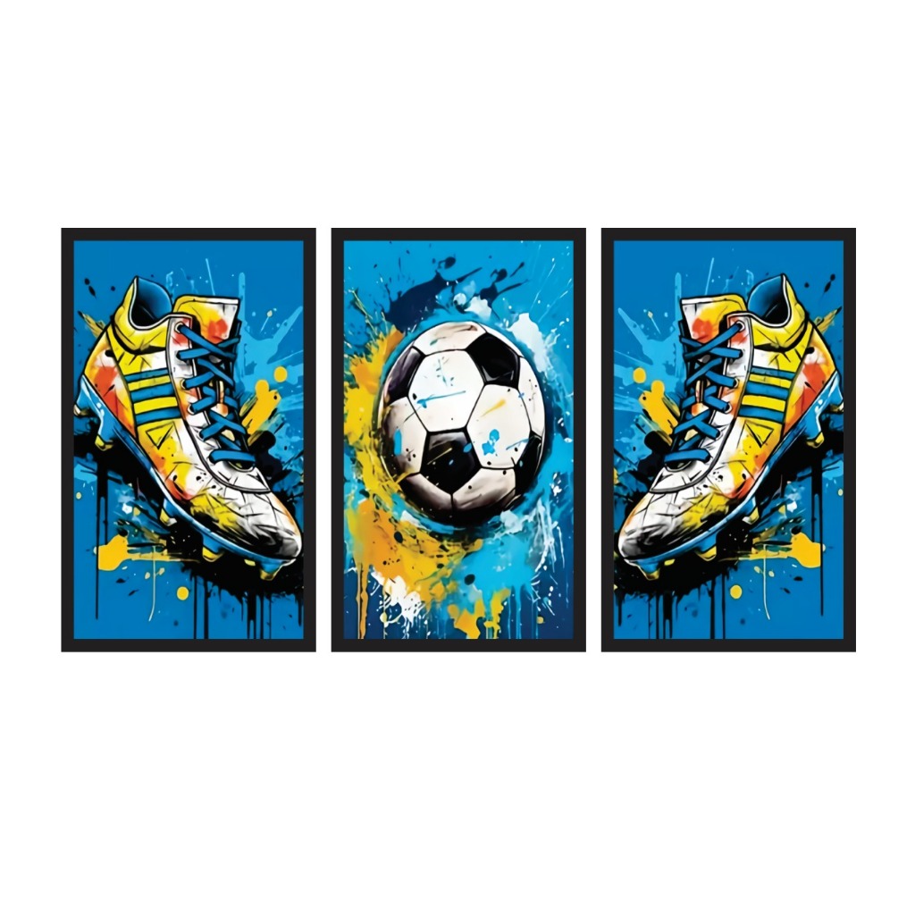 Quadros Decorativos 50x30 Futebol Bola Chuteira Sala Quarto Luxo Premium